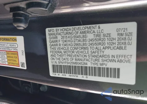 2021 Honda Pilot 2Wd Special Edition from USA, damaged, VIN 5FNYF5H25MB045284